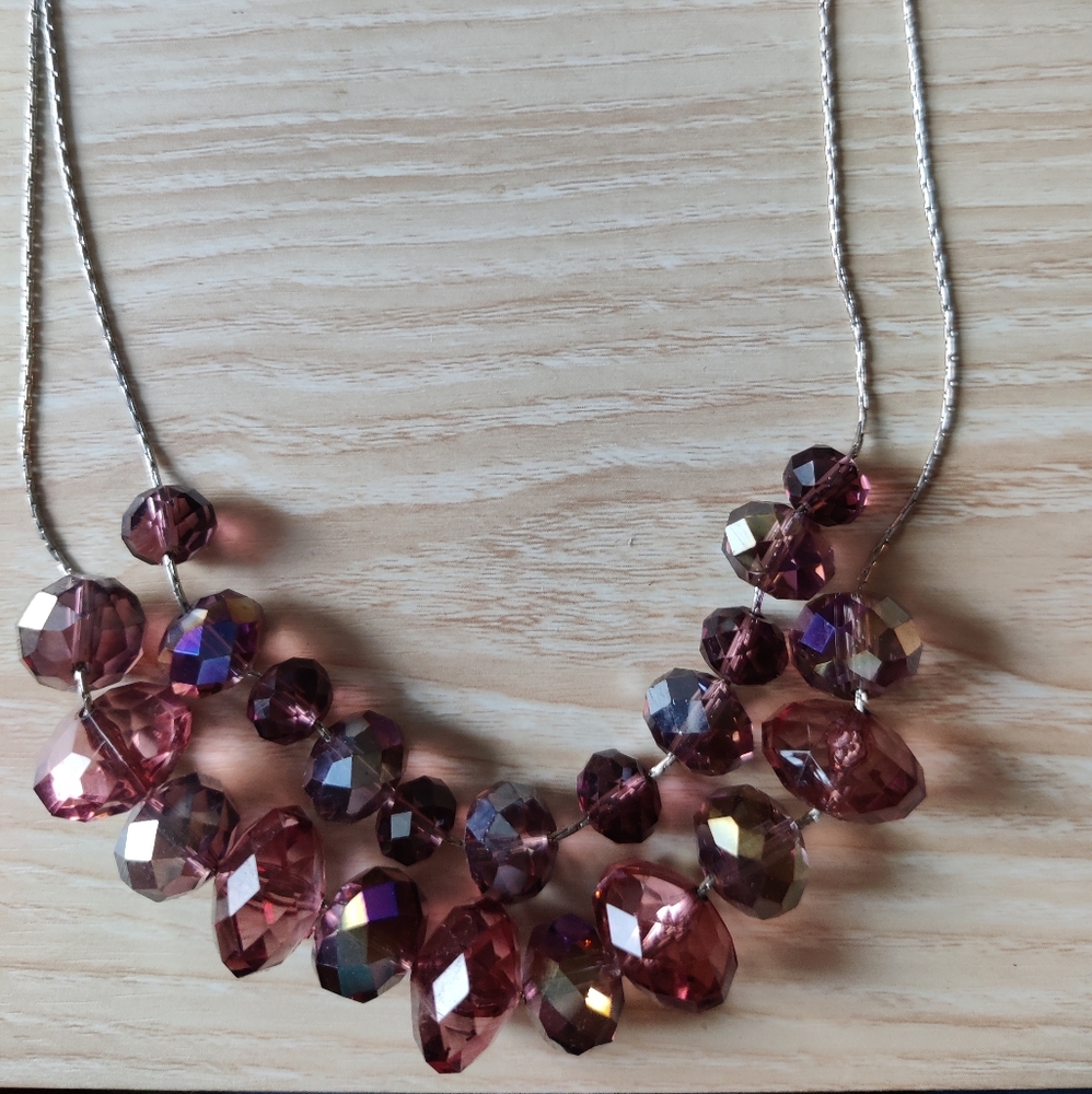 Necklace -sparkly purple beads on silver strand